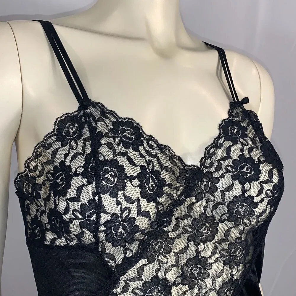 Vintage 70's Black Lingerie Slip Dress Maxi Long Dress High Slit See through Wai - Picture 4 of 16